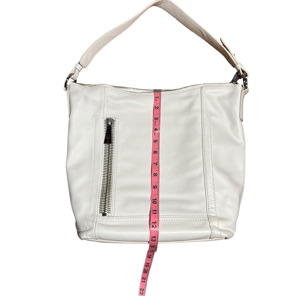 Frye Lena Zip Leather Hobo Bag White Crossbody Shoulder Purse Minimalist - Picture 14 of 16